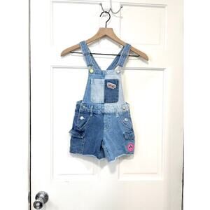 Justice x Looney Tunes Overall Shorts Girls‎ Sz 7 Blue Denim Shartalls Vest Back